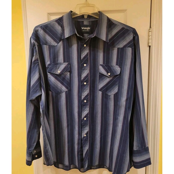 MEN'S WRANGLER RETRO PREMIUM LONG SLEEVE WESTERN SNAP PLAID SHIRT 2XL BLUE PLAID - Picture 1 of 4